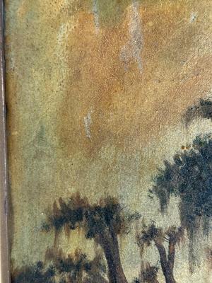 Vintage Louisiana Swamp Landscape Painting in Gilt Frame