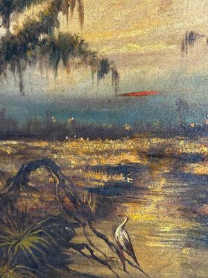 Vintage Louisiana Swamp Landscape Painting in Gilt Frame