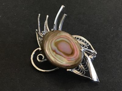 Beautiful Filagree Stone Brooch