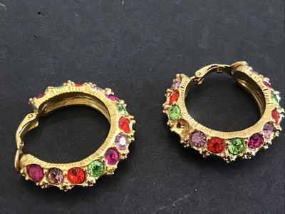 Graziano Signed Rhinestone Hoop Earrings