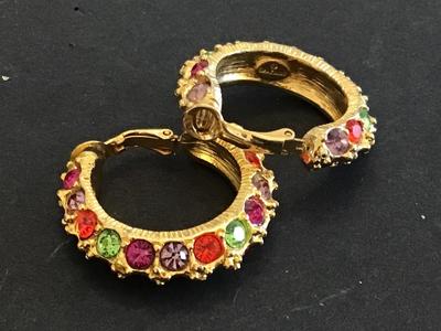 Graziano Signed Rhinestone Hoop Earrings