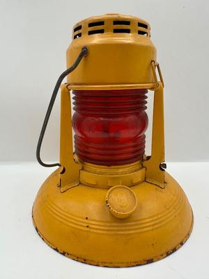 Vintage Dietz Nautical Caution No. 40 Lantern – Yellow with Red Glass Globe