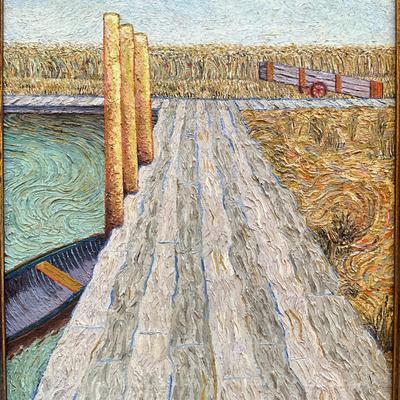 Sale Photo Thumbnail #454: Measures: 18" wide x 21.5" high
signed Vincent 
art has crazing and cracking on canvas 
painted by Baird Jannarl