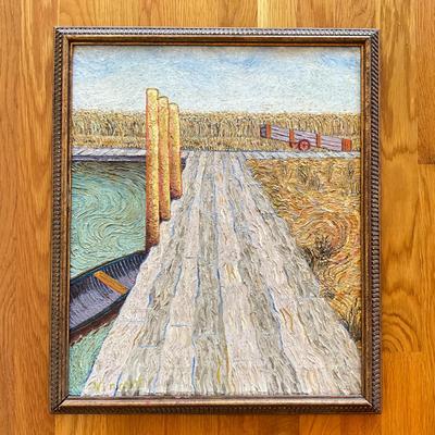 Sale Photo Thumbnail #451: Measures: 18" wide x 21.5" high
signed Vincent 
art has crazing and cracking on canvas 
painted by Baird Jannarl