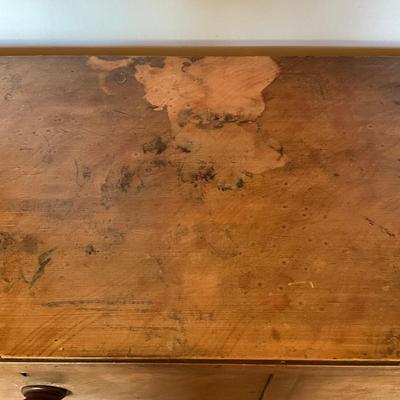 Sale Photo Thumbnail #509: Five drawers, top has stains refer to photos
Repainted to have a faded patina look
Measures: 42.5" wide x 18" deep x 32.25" high