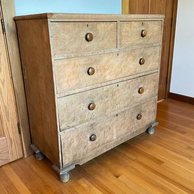 Sale Photo Thumbnail #510: Five drawers, top has stains refer to photos
Repainted to have a faded patina look
Measures: 42.5" wide x 18" deep x 32.25" high