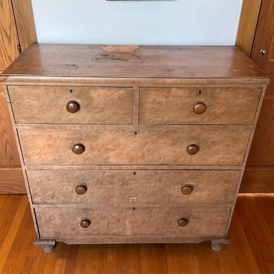 Sale Photo Thumbnail #511: Five drawers, top has stains refer to photos
Repainted to have a faded patina look
Measures: 42.5" wide x 18" deep x 32.25" high