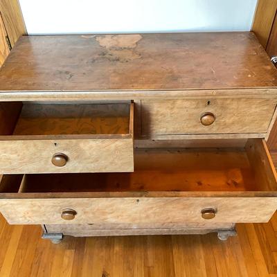 Sale Photo Thumbnail #508: Five drawers, top has stains refer to photos
Repainted to have a faded patina look
Measures: 42.5" wide x 18" deep x 32.25" high