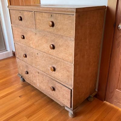 Sale Photo Thumbnail #506: Five drawers, top has stains refer to photos
Repainted to have a faded patina look
Measures: 42.5" wide x 18" deep x 32.25" high