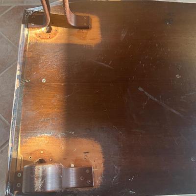 Sale Photo Thumbnail #555: Has adjustable shelves, has damage to front right and left corner, top is solid slate
Piece of veneer on the left bottom corner is coming off and it seems the feet have been replaced and are the original. Please refer to photos.
Measures: 6'7.5" wide x 22