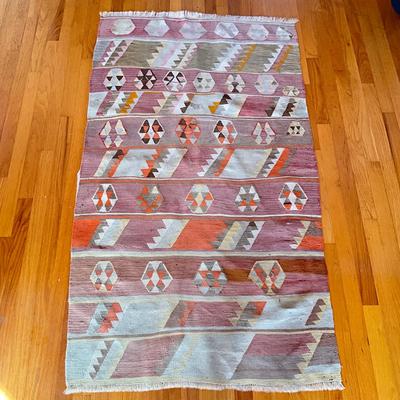 Sale Photo Thumbnail #568: Measures: 5'5" long x 35" wide
some discoloration 
natural dyes
