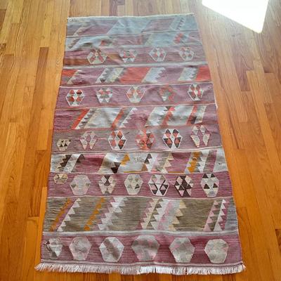 Sale Photo Thumbnail #570: Measures: 5'5" long x 35" wide
some discoloration 
natural dyes