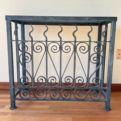 Sale Photo Thumbnail #578: Measures: 33.75" wide x 16" deep x 30.25" high
purchased in New Orleans 
19th century Iron Gates Transformed into console or endtables 
Est. Value $900.00