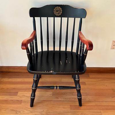 Sale Photo Thumbnail #595: Shadey Side Academy
Has paint wear, arm rests are worn, refer to photos
Measures: 17.75" deep x 35.5" high x 17.25" seat height x 16" seat depth x 22" seat width