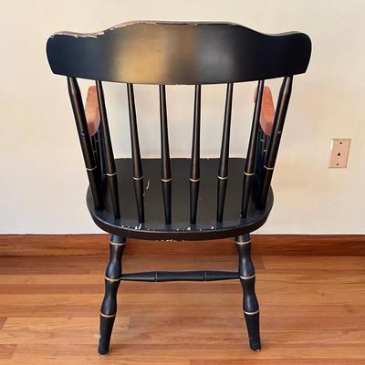 Sale Photo Thumbnail #591: Shadey Side Academy
Has paint wear, arm rests are worn, refer to photos
Measures: 17.75" deep x 35.5" high x 17.25" seat height x 16" seat depth x 22" seat width