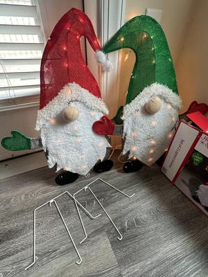 Sale Photo Thumbnail #523: Christmas- Set of 2 Lighted Gnomes; Tested/Works, all pieces are included