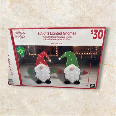 Sale Photo Thumbnail #522: Christmas- Set of 2 Lighted Gnomes; Tested/Works, all pieces are included