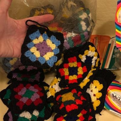 Sale Photo Thumbnail #528: Bag of Already Hand Stitched Quilt Squares & Yard- this one is ready to put together!