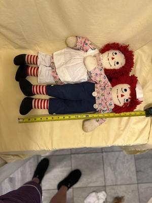 Sale Photo Thumbnail #544: Raggedy Ann and Andy Dolls 22" long, some spotting