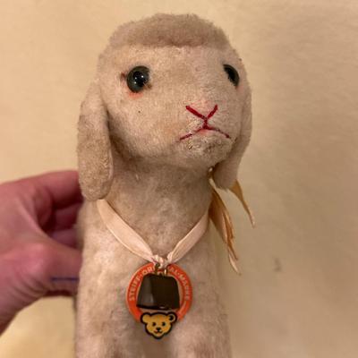 Sale Photo Thumbnail #620: Steiff Stuffed Lamb with Bell- Made in US Zone Germany, fair condition