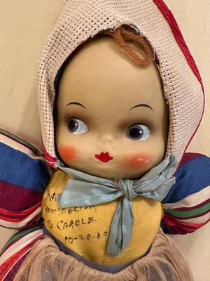 Sale Photo Thumbnail #644: Two Vintage Dolls, "Doc" from Snow White approx. 10" tall, Walt Disney and baby doll approx. 14" tall - both in good condition