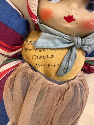Sale Photo Thumbnail #641: Two Vintage Dolls, "Doc" from Snow White approx. 10" tall, Walt Disney and baby doll approx. 14" tall - both in good condition