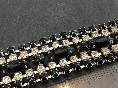Vintage Rhinestone Bracelet Black Clear Glass