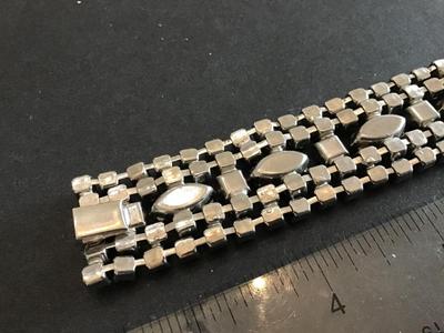 Vintage Rhinestone Bracelet Black Clear Glass