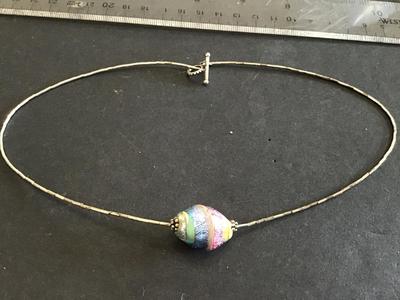Liquid Silver Tube Bead With large Art Glass Pendant