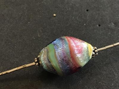 Liquid Silver Tube Bead With large Art Glass Pendant