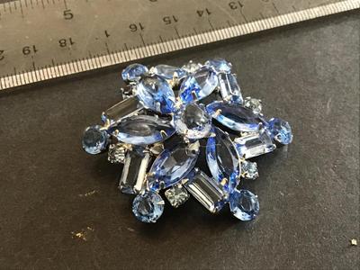 Ice Blue Rhinestone Brooch Vintage