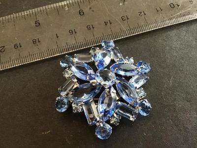 Ice Blue Rhinestone Brooch Vintage