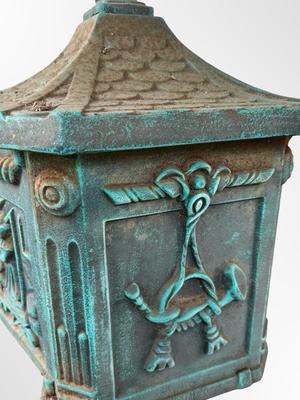 Vintage Cast Iron Pedestal Mailbox with Verdigris Patina