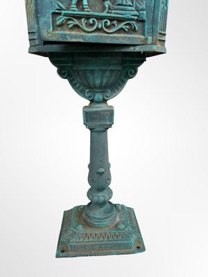 Vintage Cast Iron Pedestal Mailbox with Verdigris Patina
