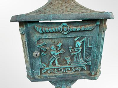 Vintage Cast Iron Pedestal Mailbox with Verdigris Patina