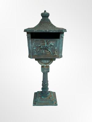 Vintage Cast Iron Pedestal Mailbox with Verdigris Patina