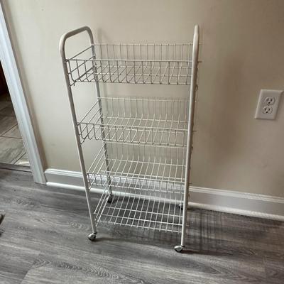 Sale Photo Thumbnail #764: TWO Rolling Metal Rack with 4 Shelves/3 Shelves, Large and Small, 33"  and 24" tall