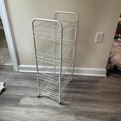 Sale Photo Thumbnail #762: TWO Rolling Metal Rack with 4 Shelves/3 Shelves, Large and Small, 33"  and 24" tall