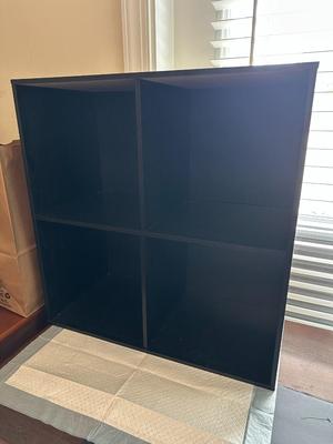 Sale Photo Thumbnail #778: Black Four Cube Storage Shelf - approx. 24" square, good shape, 2 available