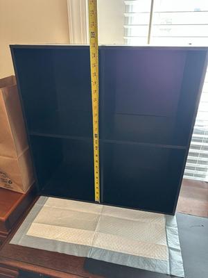 Sale Photo Thumbnail #777: Black Four Cube Storage Shelf - approx. 24" square, good shape, 2 available