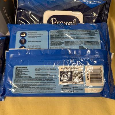 Sale Photo Thumbnail #803: Personal Care Items Lot- Prevail Washcloths (3 new, 1 open) , Box of Latex Gloves +1 Wipes
