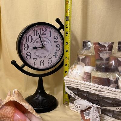 Sale Photo Thumbnail #823: Misc Mixed Decor and Bath/Beauty Items- Great Variety! Unopened Bath Gift SEt by Lowery Vanilla Coconut Scent, 2 Sea shells, clock, trinket box, ring holder, and cute lil snowman.
