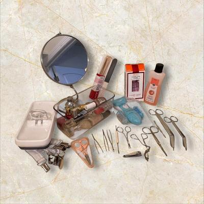 Sale Photo Thumbnail #844: Nails Assorted Lot with Magnifying Mirror, Scissors, Polish, Tweezers++
