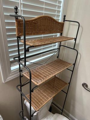 Sale Photo Thumbnail #806: Over the Commode Wicker and Metal Shelf