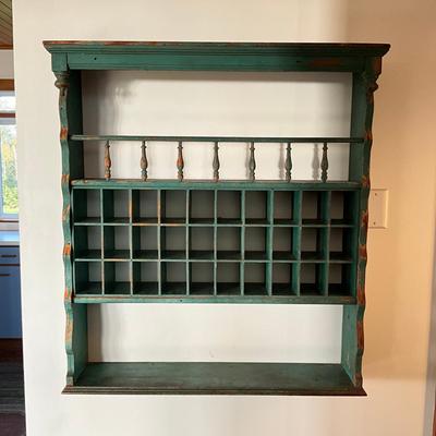 Sale Photo Thumbnail #596: Has aged patina original, paint, signs of wear due to age , right side is damaged, refer to photos
Measures: 32" wide x 35.5" high x 8.25" deep