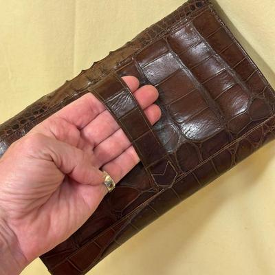 Sale Photo Thumbnail #919: Brown Real Alligator Clutch Handbag - It's Got Claws! This one is most unusual- what a conversation piece, ladies! And in great shape! 10" x 6"