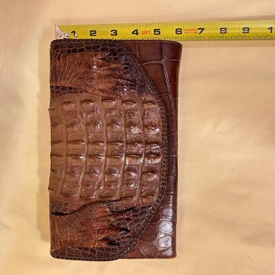 Sale Photo Thumbnail #918: Brown Real Alligator Clutch Handbag - It's Got Claws! This one is most unusual- what a conversation piece, ladies! And in great shape! 10" x 6"