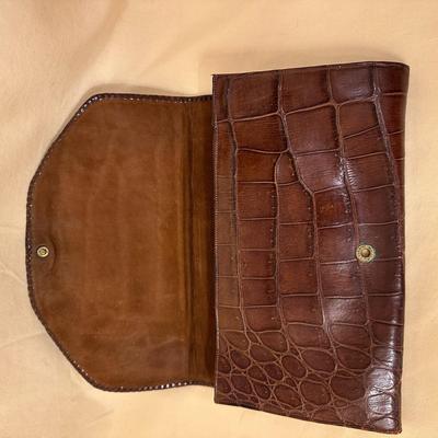 Sale Photo Thumbnail #911: Brown Real Alligator Clutch Handbag - It's Got Claws! This one is most unusual- what a conversation piece, ladies! And in great shape! 10" x 6"