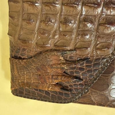 Sale Photo Thumbnail #908: Brown Real Alligator Clutch Handbag - It's Got Claws! This one is most unusual- what a conversation piece, ladies! And in great shape! 10" x 6"