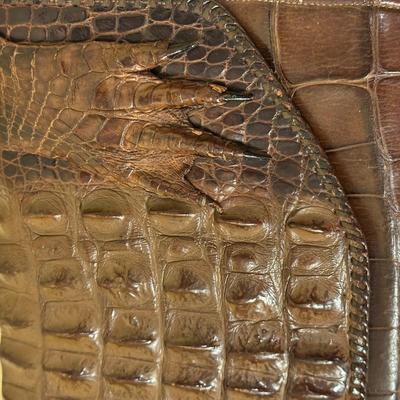 Sale Photo Thumbnail #907: Brown Real Alligator Clutch Handbag - It's Got Claws! This one is most unusual- what a conversation piece, ladies! And in great shape! 10" x 6"